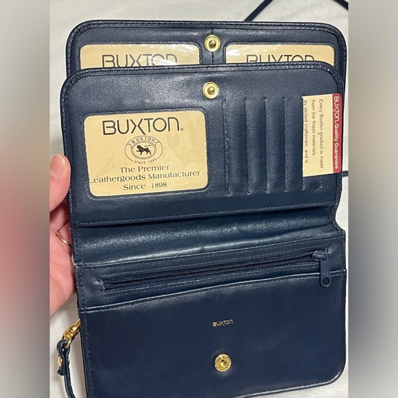 Buxton Blue Crossbody Wallet Purse with Many Zipper Pockets Card Slots 52” Strap - Picture 13 of 16